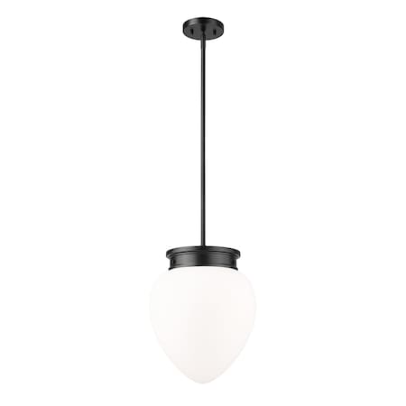 Z-Lite Gideon Pendant, 1-Light, 12.5 In.W x 16 In.H, Matte Black/Etched Opal 1945P12-MB